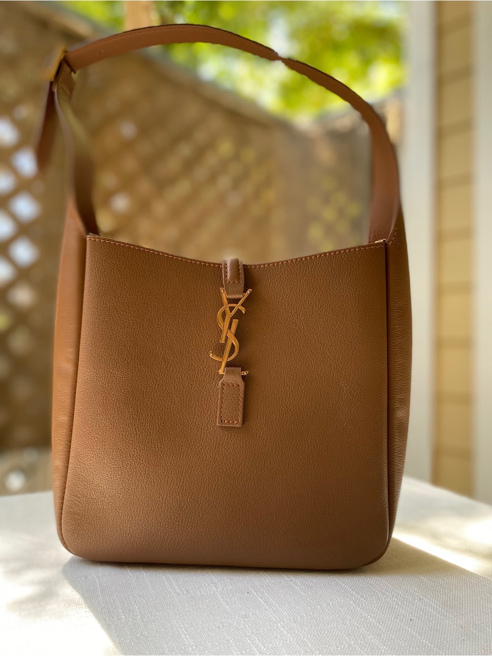Tan PU Leather Shoulder Hobo with Gold Logo